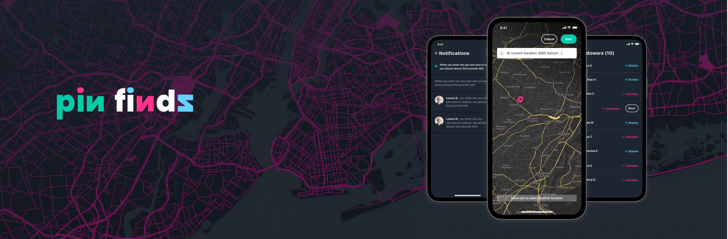 Mobile screens of Pin Finds application for travelers created by IT-Dimension team